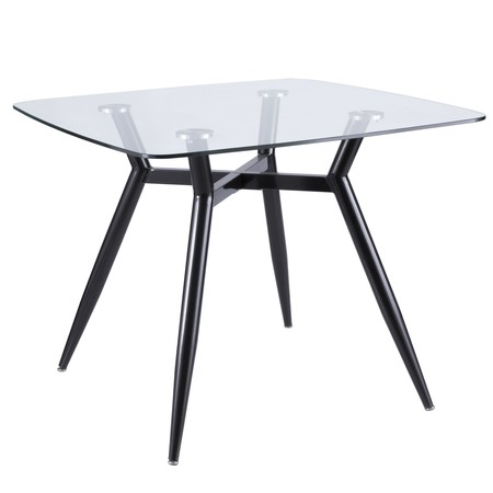 LUMISOURCE Clara Square Dining Table with Black Metal Legs and Clear Glass Top DT-CLR3838 BKGL